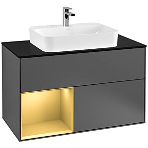 Villeroy et Boch Finion Villeroy et Boch G362HFGK 100cm, plaque de finition noir mat, Emotion, étagère gauche or mat, anthracite mat