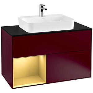 Villeroy et Boch Finion Villeroy et Boch G362HFHB 100cm, plaque de finition noir mat, Emotion, étagère gauche or mat, Peony Matt