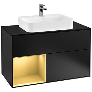 Villeroy and Boch Finion Villeroy and Boch Finion G362HFPD 100cm, cover plate black matt, Emotion, shelf left gold matt, black matt lacquer