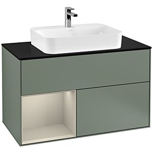 Villeroy and Boch Finion Villeroy and Boch Finion G362HHGM 100cm, cover plate black matt, Emotion, shelf on the left Sand Matt Lacquer , Olive Matt Lacquer