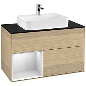 Villeroy and Boch Finion Villeroy and Boch Finion G362MTPC 100cm, cover plate black matt, Emotion, shelf left white matt lacquer, Oak Veneer
