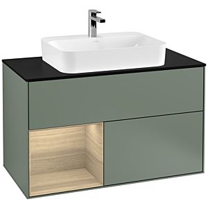 Villeroy and Boch Finion Villeroy and Boch Finion G362PCGM 100cm, cover plate black matt, Emotion, shelf on the left Oak Veneer , Olive Matt Lacquer