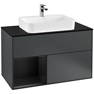 Villeroy et Boch Finion Villeroy et Boch G362PDHG 100cm, plaque de finition noir mat, Emotion, étagère gauche laqué noir mat, Midnight Blue Matt Lacquer