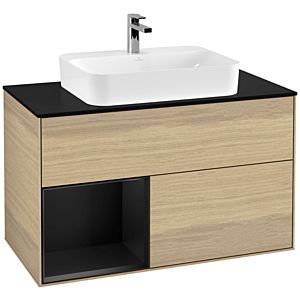 Villeroy und Boch Finion Waschtischunterschrank G362PDPC 100cm, Abdeckplatte black matt, Emotion, Regal links Black matt lacquer, Oak Veneer