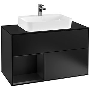 Villeroy und Boch Finion Waschtischunterschrank G362PDPD 100cm, Abdeckplatte black matt, Emotion, Regal links Black matt lacquer, Black matt lacquer