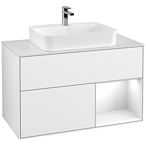 Villeroy und Boch Finion Waschtischunterschrank G371GFGF 100cm, Abdeckplatte white matt, Emotion, Regal rechts Glossy white lacquer, Glossy white lacquer