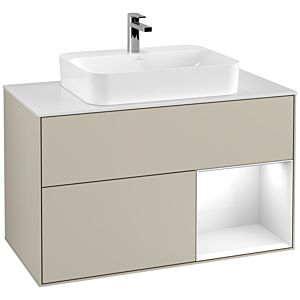 Villeroy und Boch Finion Waschtischunterschrank G371GFHH 100cm, Abdeckplatte white matt, Emotion, Regal rechts Glossy white lacquer, Sand Matt Lacquer