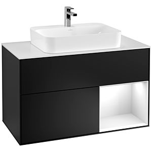 Villeroy und Boch Finion Waschtischunterschrank G371GFPD 100cm, Abdeckplatte white matt, Emotion, Regal rechts Glossy white lacquer, Black matt lacquer