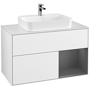Villeroy et Boch Finion Villeroy et Boch G371GKGF 100cm, plaque de recouvrement blanc mat, Emotion, étagère à droite Anthracite mat, Laque blanc brillant