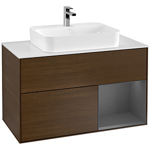 Villeroy and Boch Finion Villeroy and Boch Finion G371GKGN 100cm, cover plate white matt, Emotion, shelf right Anthracite matt, Walnut veneer