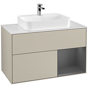 Villeroy und Boch Finion Waschtischunterschrank G371GKHH 100cm, Abdeckplatte white matt, Emotion, Regal rechts Anthracite matt, Sand Matt Lacquer