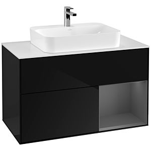 Villeroy und Boch Finion Waschtischunterschrank G371GKPH 100cm, Abdeckplatte white matt, Emotion, Regal rechts Anthracite matt, Glossy Black Lacquer