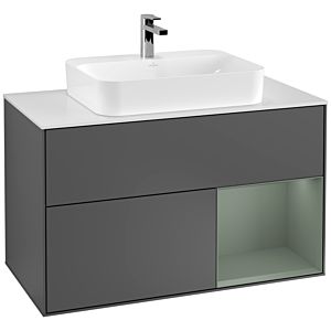 Villeroy et Boch Finion Villeroy et Boch G371GMGK 100cm, plaque de recouvrement blanc mat, émotion, étagère à droite Olive Matt Lacquer , anthracite mat