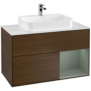 Villeroy et Boch Finion Villeroy et Boch G371GMGN 100cm, plaque de finition blanc mat, émotion, étagère à droite Olive Matt Lacquer , placage Olive Matt Lacquer