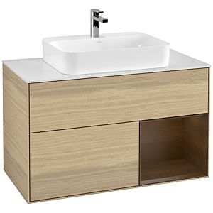 Villeroy et Boch Finion Villeroy et Boch G371GNPC 100cm, plaque de finition blanc mat, émotion, étagère à droite placage noyer, Oak Veneer