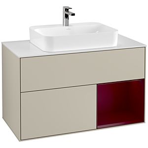 Villeroy und Boch Finion Waschtischunterschrank G371HBHH 100cm, Abdeckplatte white matt, Emotion, Regal rechts Peony, Sand Matt Lacquer