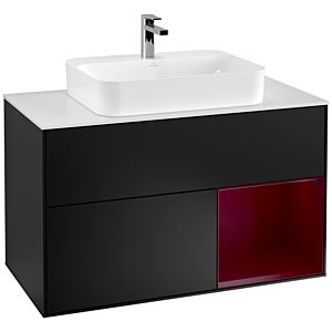 Villeroy und Boch Finion Waschtischunterschrank G371HBPD 100cm, Abdeckplatte white matt, Emotion, Regal rechts Peony, Black matt lacquer