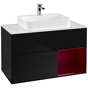 Villeroy und Boch Finion Waschtischunterschrank G371HBPH 100cm, Abdeckplatte white matt, Emotion, Regal rechts Peony, Glossy Black Lacquer