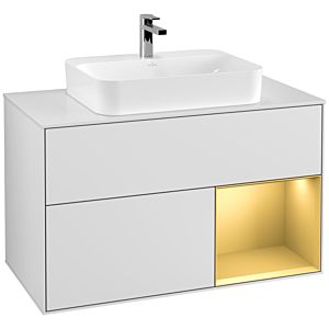 Villeroy and Boch Finion Villeroy and Boch Finion G371HFMT 100cm, cover plate white matt, Emotion, shelf right gold matt, white matt lacquer