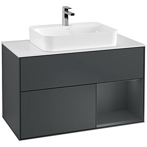 Villeroy et Boch Finion Villeroy et Boch G371HGHG 100cm, plaque de finition blanc mat, émotion, étagère à droite Midnight Blue Matt Lacquer , Midnight Blue Matt Lacquer