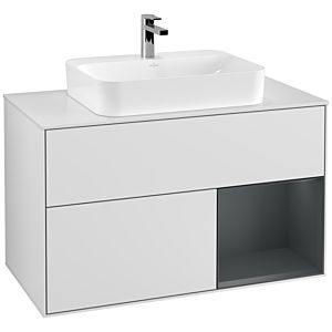 Villeroy et Boch Finion Villeroy et Boch G371HGMT 100cm, plaque de recouvrement blanc mat, Emotion, étagère à droite Midnight Blue Matt Lacquer , laqué blanc mat