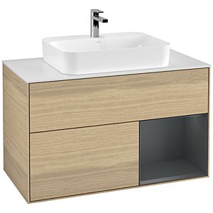 Villeroy and Boch Finion Villeroy and Boch Finion G371HGPC 100cm, cover plate matt white, emotion, shelf on the right Midnight Blue Matt Lacquer , Oak Veneer