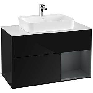 Villeroy und Boch Finion Waschtischunterschrank G371HGPH 100cm, Abdeckplatte white matt, Emotion, Regal rechts Midnight Blue Matt Lacquer, Glossy Black Lacquer