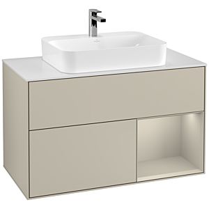Villeroy und Boch Finion Waschtischunterschrank G371HHHH 100cm, Abdeckplatte white matt, Emotion, Regal rechts Sand Matt, Sand Matt Lacquer