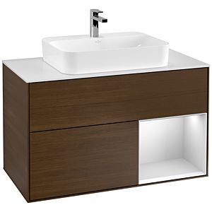 Villeroy and Boch Finion Villeroy and Boch Finion G371MTGN 100cm, cover plate white matt, emotion, shelf on the right white matt lacquer, walnut veneer