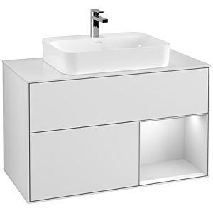 Villeroy et Boch Finion Villeroy et Boch G371MTMT 100cm, plaque de recouvrement blanc mat, Emotion, étagère à droite laqué blanc mat, laqué blanc mat