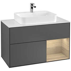 Villeroy et Boch Finion Villeroy et Boch G371PCGK 100cm, couvercle blanc mat, émotion, étagère à droite Oak Veneer , anthracite mat