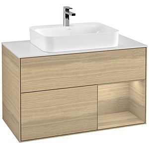 Villeroy und Boch Finion Waschtischunterschrank G371PCPC 100cm, Abdeckplatte white matt, Emotion, Regal rechts Oak Veneer, Oak Veneer