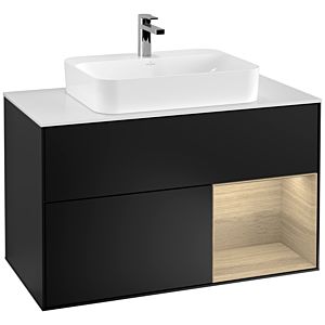 Villeroy und Boch Finion Waschtischunterschrank G371PCPD 100cm, Abdeckplatte white matt, Emotion, Regal rechts Oak Veneer, Black matt lacquer
