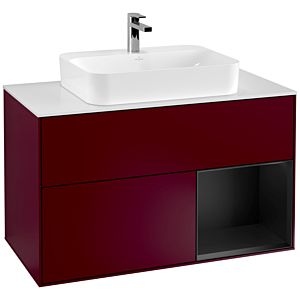 Villeroy und Boch Finion Waschtischunterschrank G371PDHB 100cm, Abdeckplatte white matt, Emotion, Regal rechts Black matt lacquer, Peony Matt