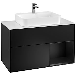 Villeroy et Boch Finion Villeroy et Boch G371PDPD 100cm, plaque de finition blanc mat, Emotion, étagère à droite laqué noir mat, laqué noir mat