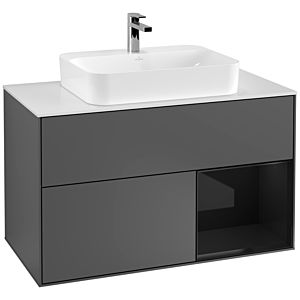 Villeroy and Boch Finion Villeroy and Boch Finion G371PHGK 100cm, cover plate matt white, Emotion, shelf on the right Glossy Black Lacquer , anthracite matt