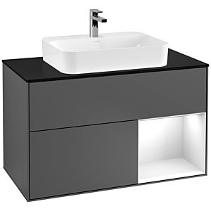 Villeroy and Boch Finion Villeroy and Boch Finion G372GFGK 100cm, cover plate black matt, Emotion, shelf on the right Glossy white lacquer, Anthracite matt