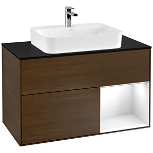 Villeroy and Boch Finion Villeroy and Boch Finion G372GFGN 100cm, cover plate black matt, emotion, shelf on the right glossy white lacquer, walnut veneer
