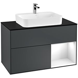 Villeroy et Boch Finion Villeroy et Boch G372GFHG 100cm, plaque de finition noir mat, Emotion, étagère à droite Laque blanc brillant, Midnight Blue Matt Lacquer