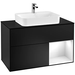 Villeroy et Boch Finion Villeroy et Boch G372GFPD 100cm, plaque de finition noir mat, Emotion, étagère à droite laqué blanc brillant, laqué noir mat