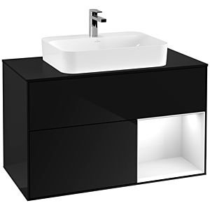 Villeroy und Boch Finion Waschtischunterschrank G372GFPH 100cm, Abdeckplatte black matt, Emotion, Regal rechts Glossy white lacquer, Glossy Black Lacquer