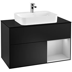 Villeroy und Boch Finion Waschtischunterschrank G372GJPD 100cm, Abdeckplatte black matt, Emotion, Regal rechts Light grey matt, Black matt lacquer
