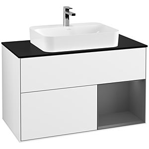 Villeroy et Boch Finion Villeroy et Boch G372GKGF 100cm, plaque de finition noir mat, Emotion, étagère à droite Anthracite mat, Laque blanc brillant