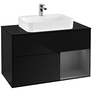 Villeroy und Boch Finion Waschtischunterschrank G372GKPH 100cm, Abdeckplatte black matt, Emotion, Regal rechts Anthracite matt, Glossy Black Lacquer