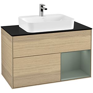 Villeroy and Boch Finion Villeroy and Boch Finion G372GMPC 100cm, cover plate black matt, Emotion, shelf on the right Olive Matt Lacquer , Oak Veneer