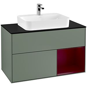 Villeroy et Boch Finion Villeroy et Boch G372HBGM 100cm, plaque de finition noir mat, Emotion, étagère à droite Peony , Olive Matt Lacquer