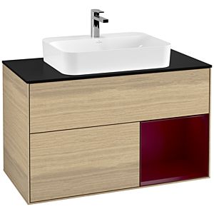 Villeroy et Boch Finion Villeroy et Boch G372HBPC 100cm, plaque de finition noir mat, Emotion, étagère à droite Peony , Oak Veneer