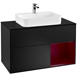 Villeroy and Boch Finion Villeroy and Boch Finion G372HBPD 100cm, cover plate black matt, Emotion, shelf on the right Peony , black matt lacquer