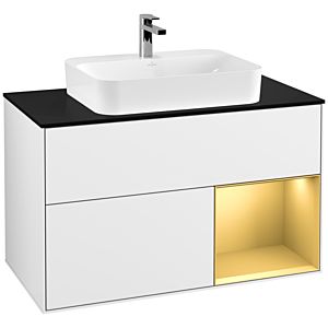 Villeroy and Boch Finion Villeroy and Boch Finion G372HFGF 100cm, cover plate black matt, Emotion, shelf right gold matt, Glossy white lacquer