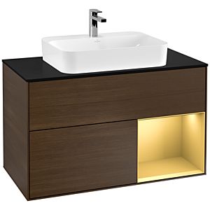 Villeroy and Boch Finion Villeroy and Boch Finion G372HFGN 100cm, cover plate black matt, emotion, shelf right gold matt, walnut veneer